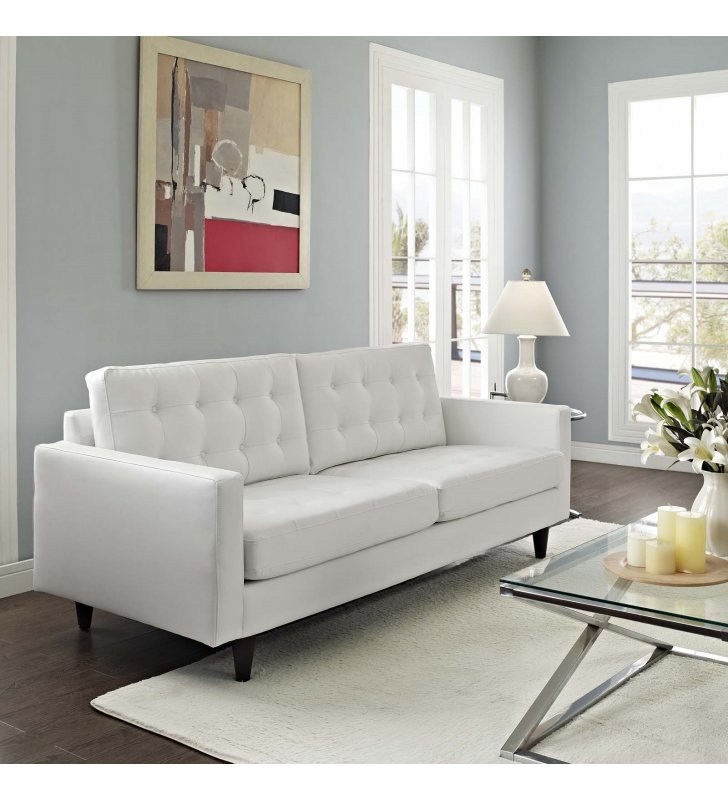 Empress Bonded Leather Sofa in White - Lexmod