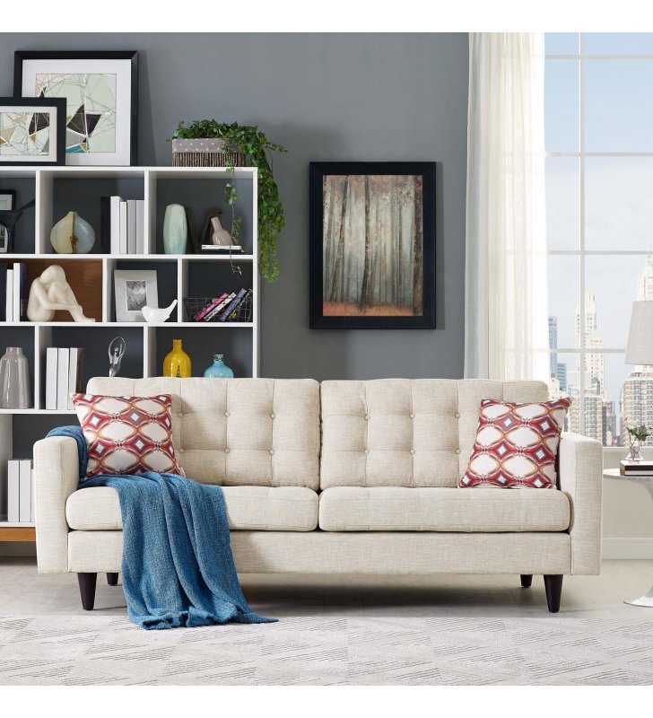 Empress Upholstered Fabric Sofa in Beige - Lexmod