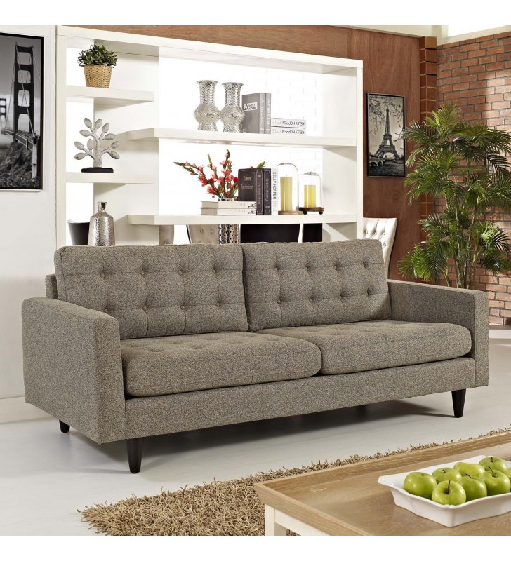 Empress Upholstered Fabric Sofa in Oatmeal - Lexmod