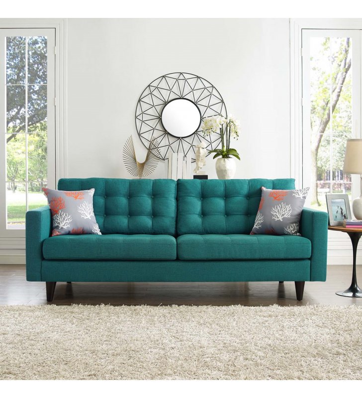 Empress Upholstered Fabric Sofa in Teal - Lexmod