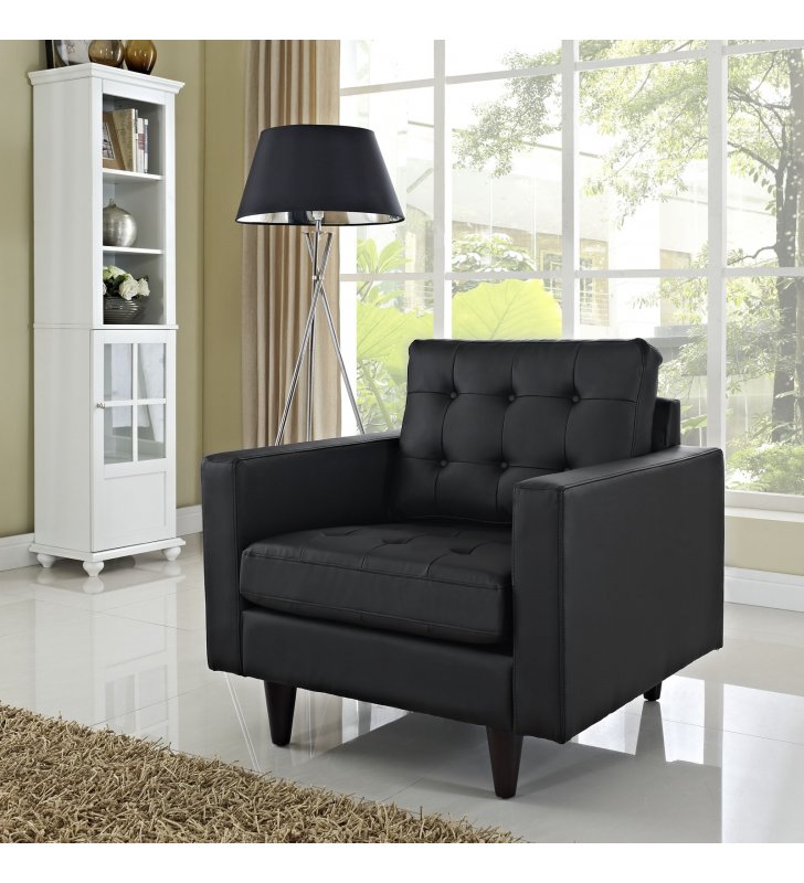 Empress Bonded Leather Armchair in Black - Lexmod