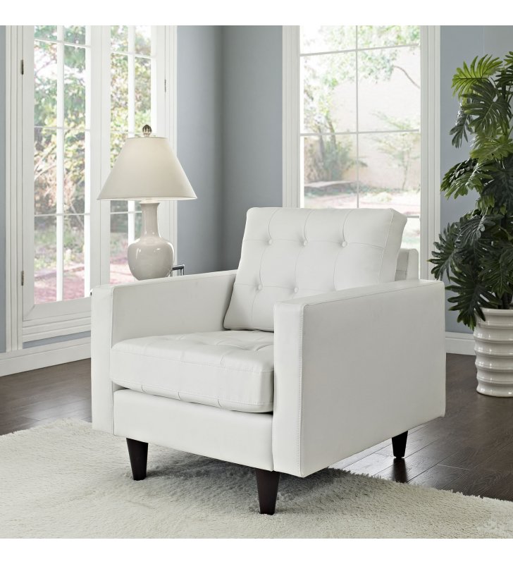 Empress Bonded Leather Armchair in White - Lexmod