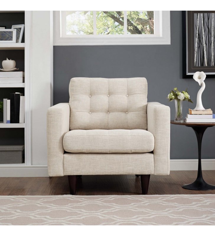 Empress Upholstered Fabric Armchair in Beige - Lexmod