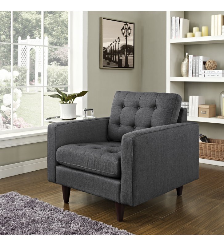 Empress Upholstered Fabric Armchair in Gray - Lexmod