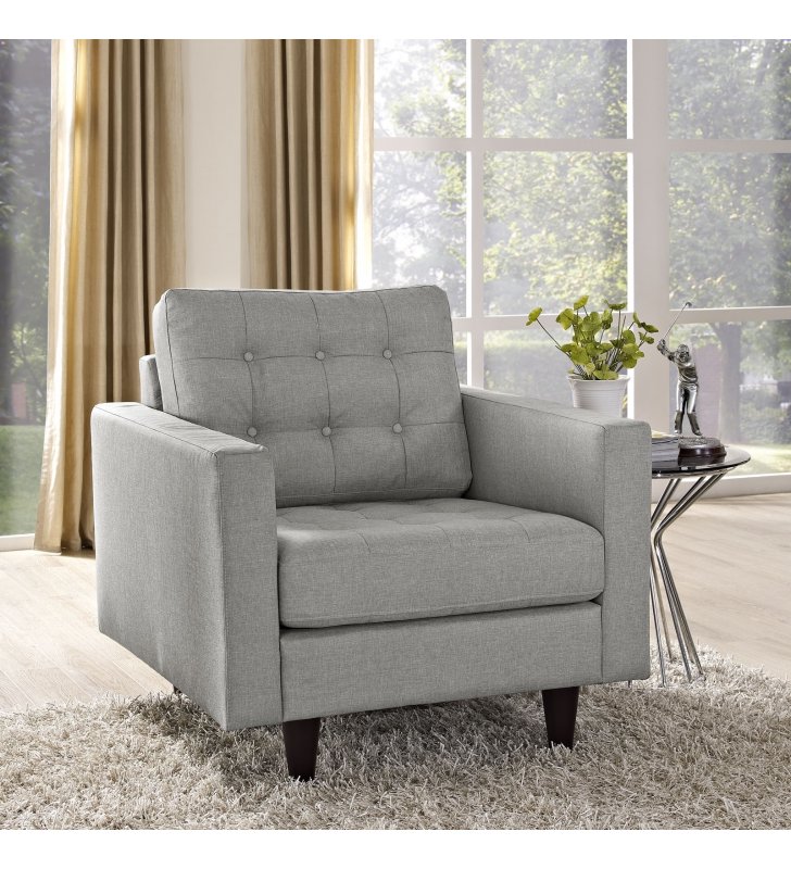 Empress Upholstered Fabric Armchair in Light Gray - Lexmod