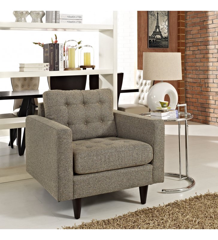 Empress Upholstered Fabric Armchair in Oatmeal - Lexmod