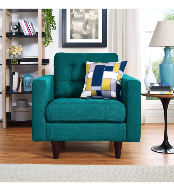 Empress Upholstered Fabric Armchair in Teal - Lexmod