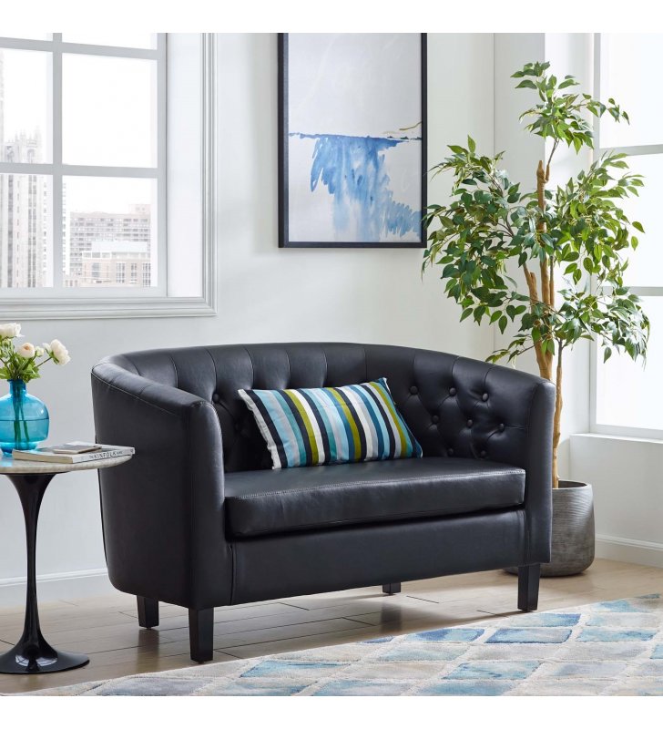 Prospect Upholstered Vinyl Loveseat in Black - Lexmod