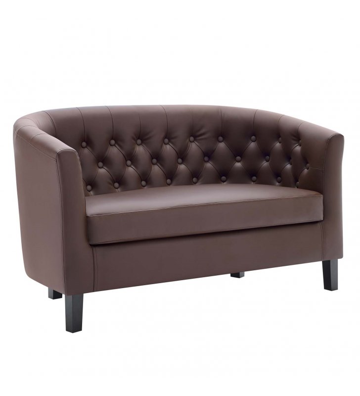 Prospect Upholstered Vinyl Loveseat in Brown - Lexmod