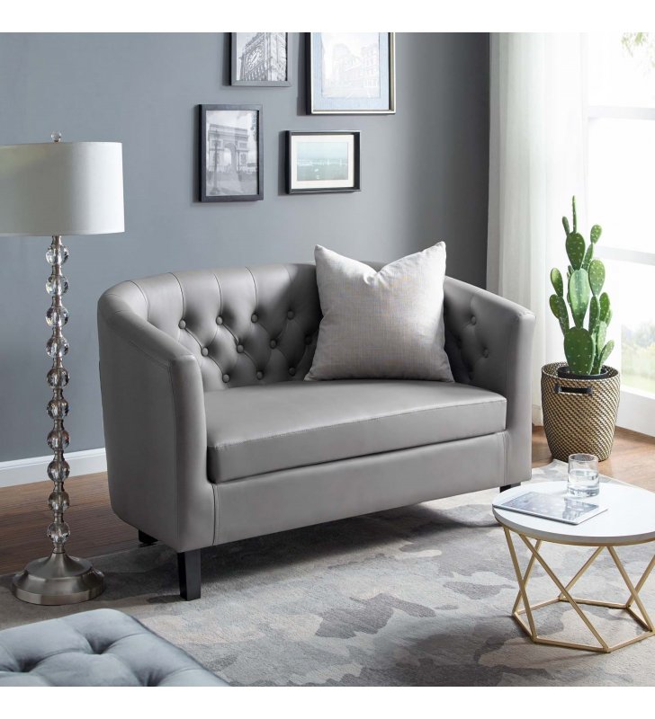 Prospect Upholstered Vinyl Loveseat in Gray - Lexmod