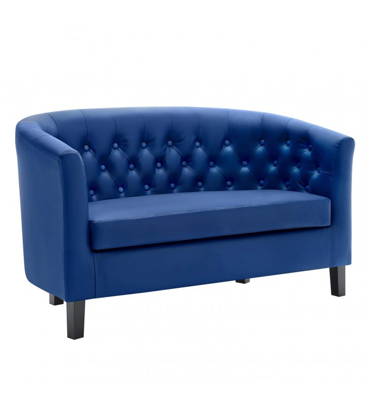 Prospect Upholstered Vinyl Loveseat in Navy - Lexmod