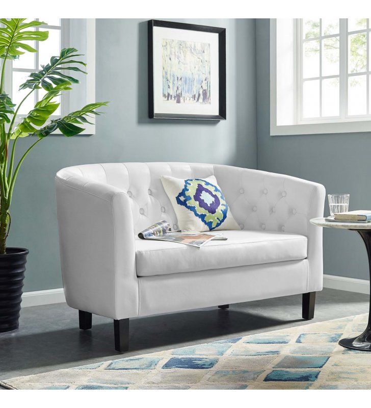 Prospect Upholstered Vinyl Loveseat in White - Lexmod