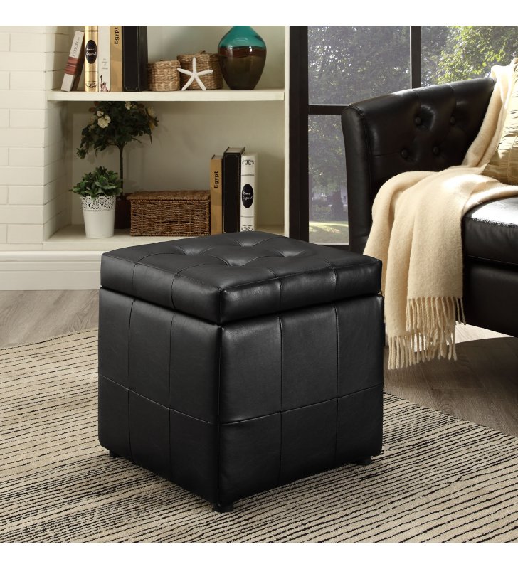 Volt Storage Upholstered Vinyl Ottoman in Black - Lexmod