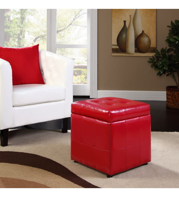 Volt Storage Upholstered Vinyl Ottoman in Red - Lexmod