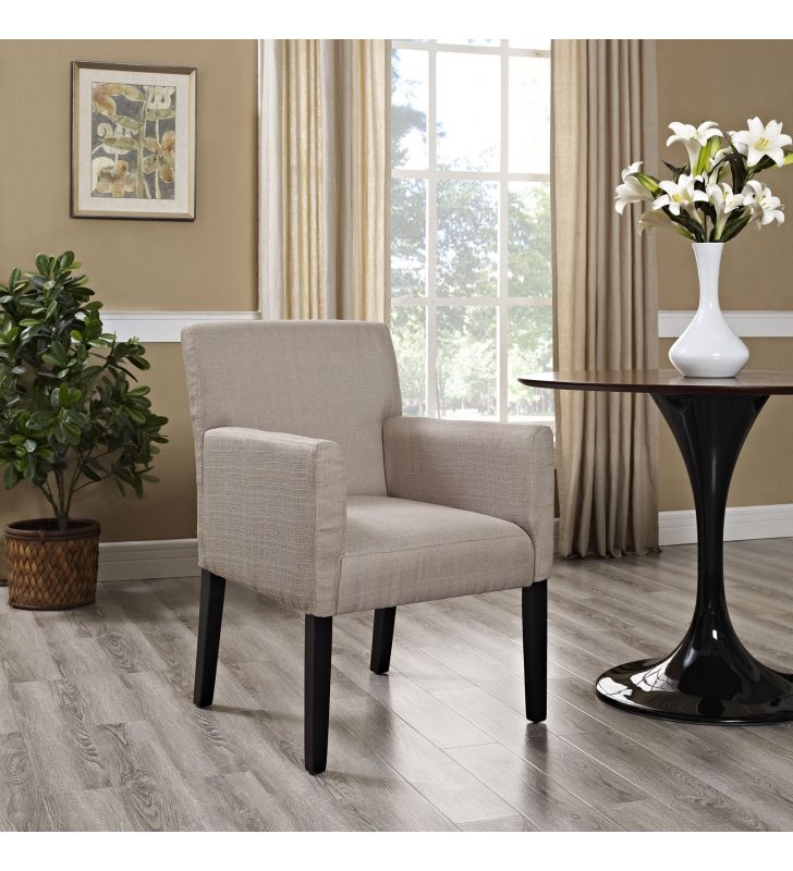 Chloe Upholstered Fabric Armchair in Beige - Lexmod