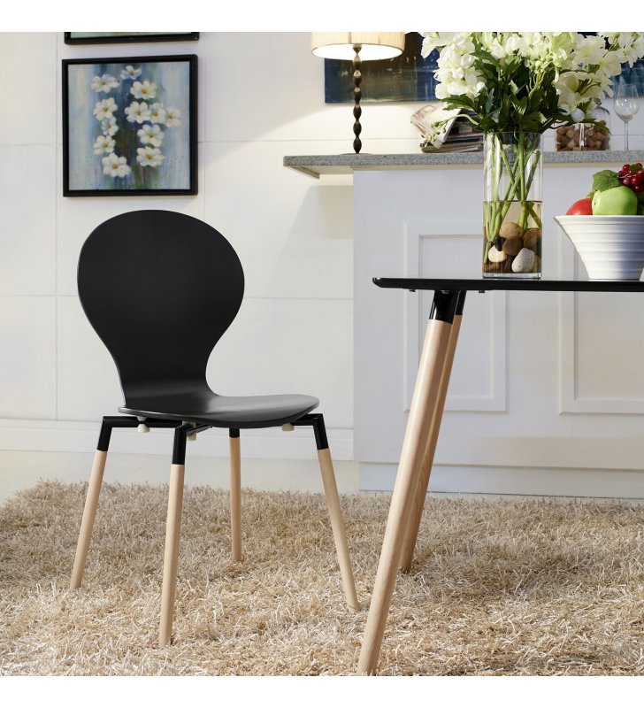 Path Dining Wood Side Chair in Black - Lexmod