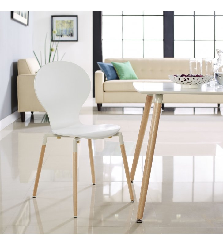 Path Dining Wood Side Chair in White - Lexmod