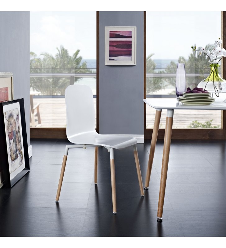 Stack Dining Wood Side Chair in White - Lexmod