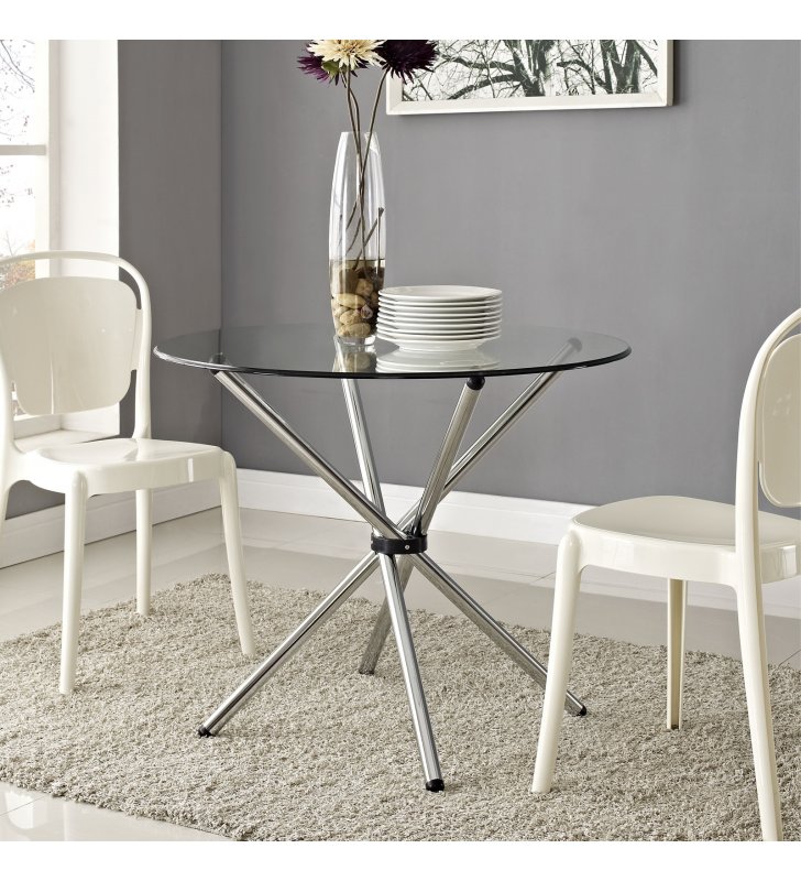 Baton Round Dining Table in Clear - Lexmod