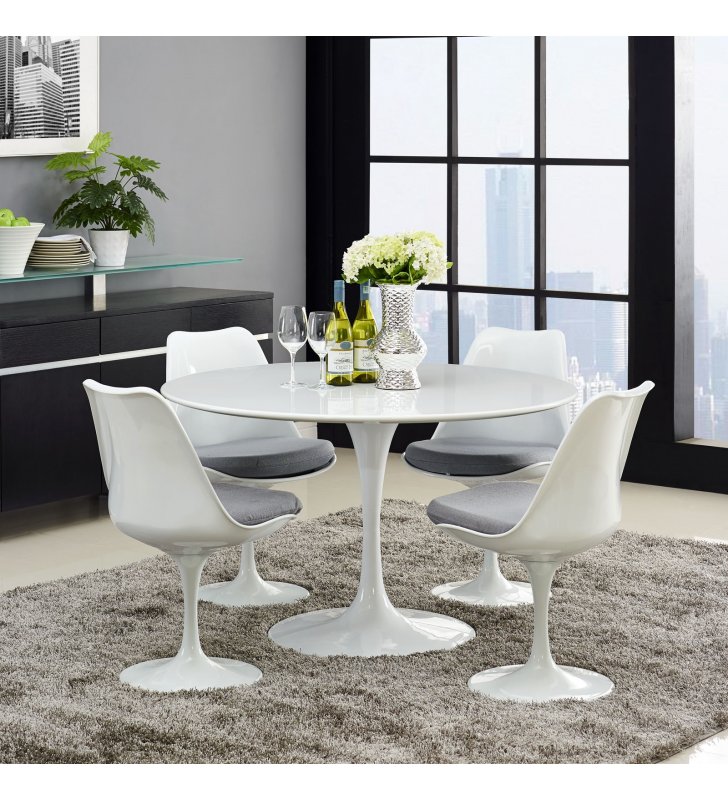 Lippa 47" Round Wood Top Dining Table in White - Lexmod