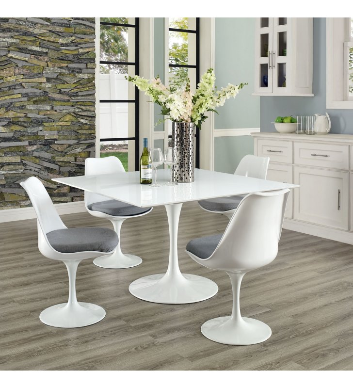 Lippa 47" Square Wood Top Dining Table in White - Lexmod