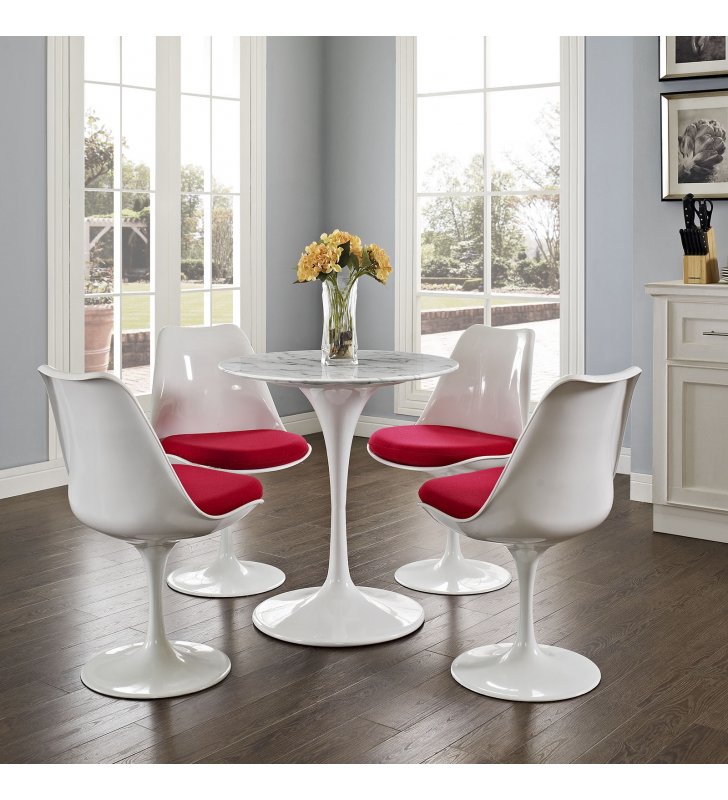 Lippa 28" Round Artificial Marble Dining Table in White - Lexmod