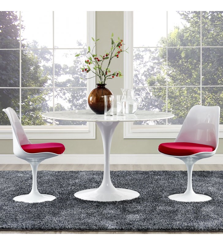 Lippa 47" Round Artificial Marble Dining Table in White - Lexmod
