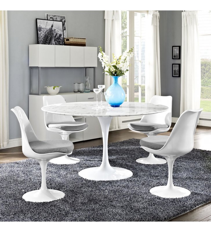 Lippa 54" Round Artificial Marble Dining Table in White - Lexmod