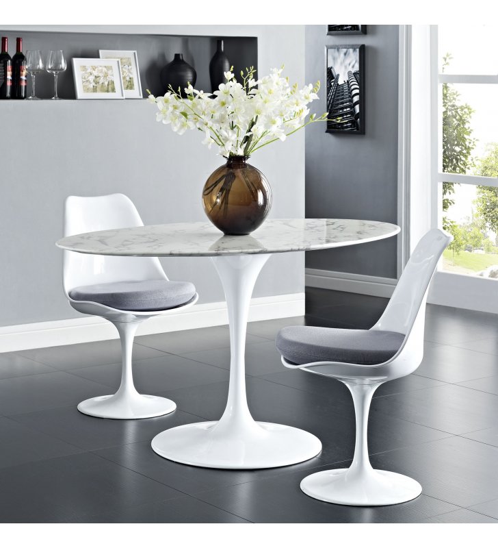 Lippa 54" Oval Artificial Marble Dining Table in White - Lexmod