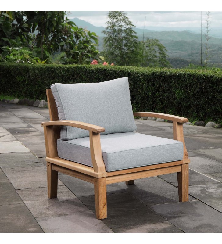 Marina Outdoor Patio Teak Armchair in Natural Gray - Lexmod