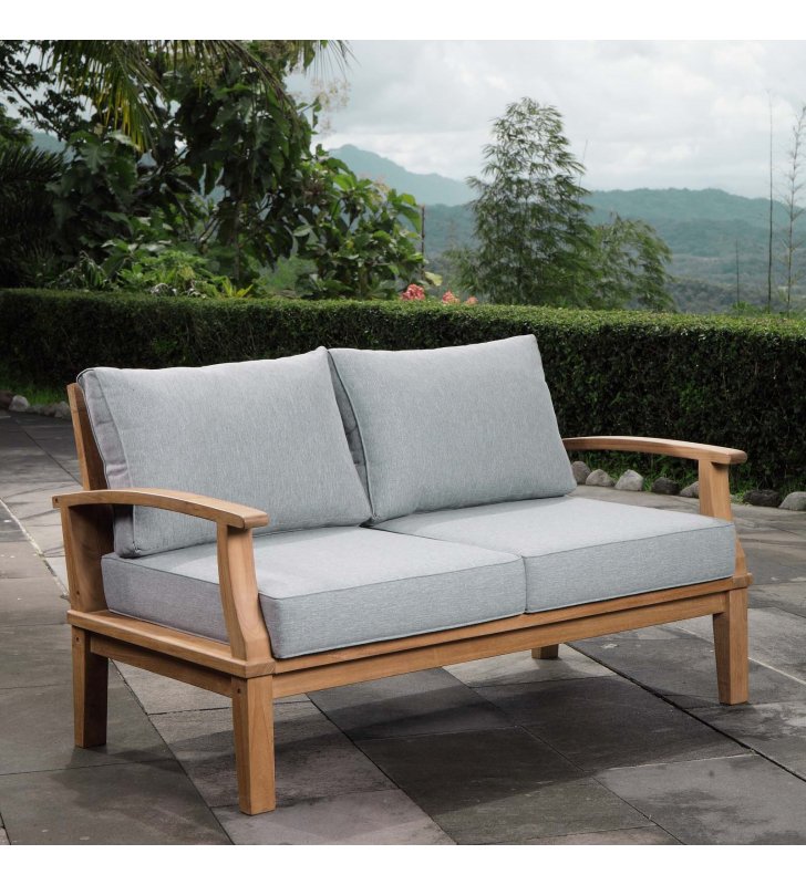 Marina Outdoor Patio Teak Loveseat in Natural Gray - Lexmod