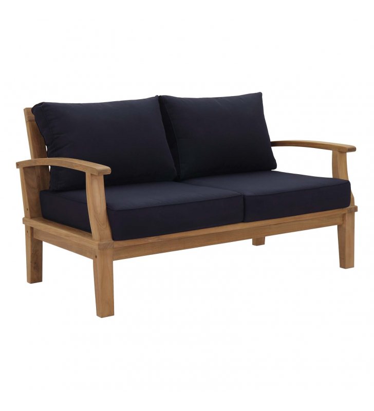 Marina Outdoor Patio Teak Loveseat in Natural Navy - Lexmod