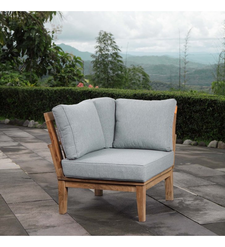 Marina Outdoor Patio Teak Corner Sofa in Natural Gray - Lexmod