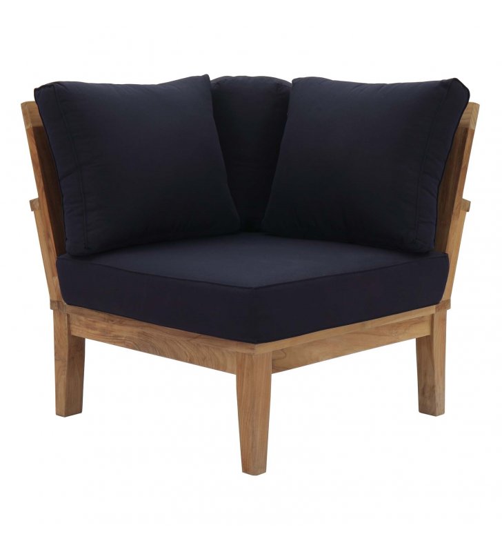 Marina Outdoor Patio Teak Corner Sofa in Natural Navy - Lexmod