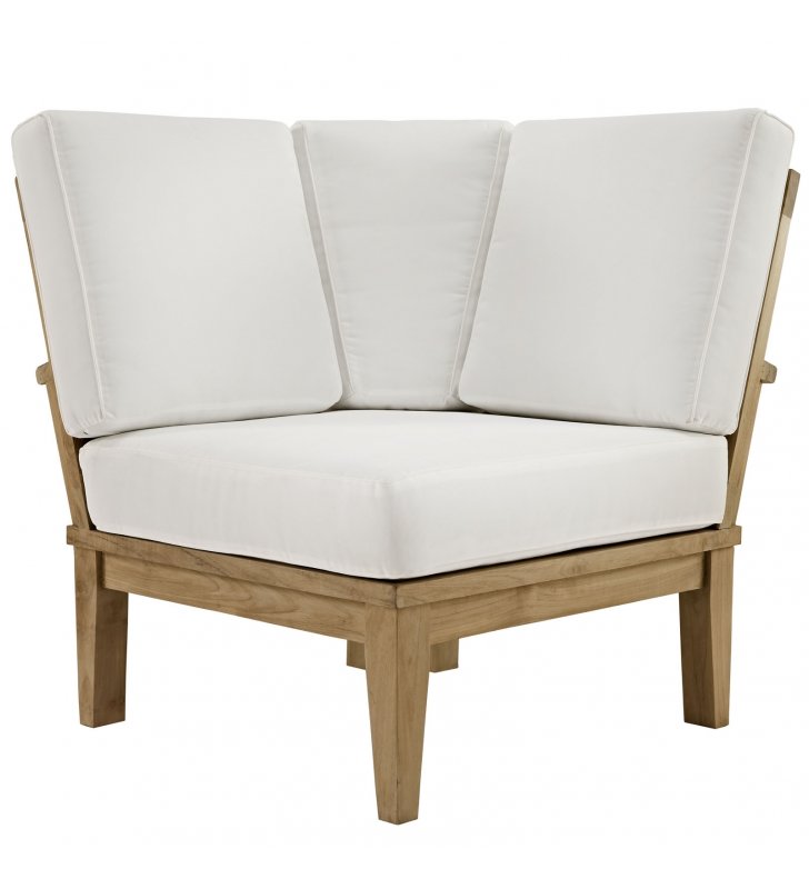 Marina Outdoor Patio Teak Corner Sofa in Natural White - Lexmod