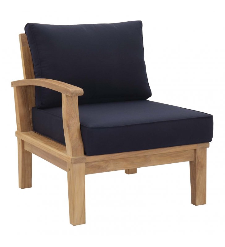 Marina Outdoor Patio Teak Left-Facing Sofa in Natural Navy - Lexmod