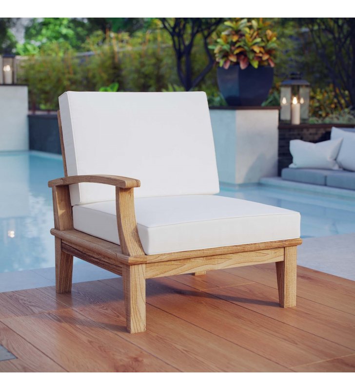 Marina Outdoor Patio Teak Left-Facing Sofa in Natural White - Lexmod