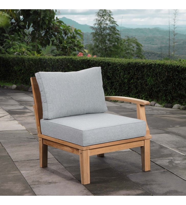 Marina Outdoor Patio Teak Right-Facing Sofa in Natural Gray - Lexmod