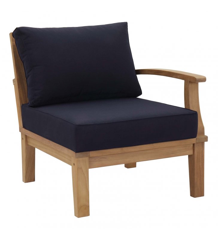 Marina Outdoor Patio Teak Right-Facing Sofa in Natural Navy - Lexmod