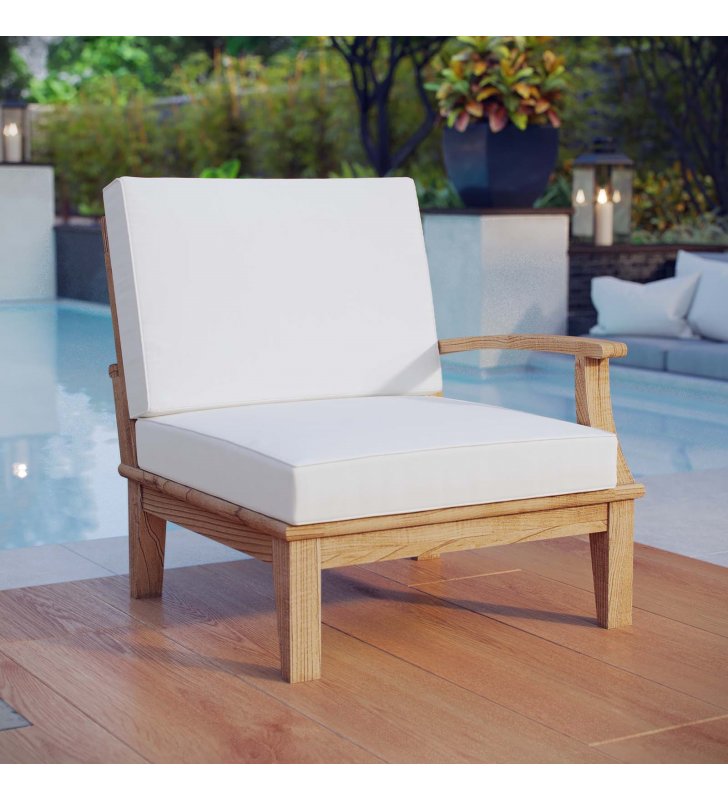 Marina Outdoor Patio Teak Right-Facing Sofa in Natural White - Lexmod