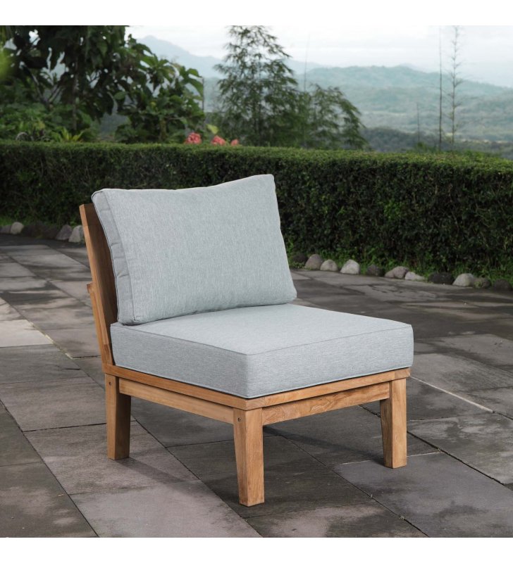 Marina Armless Outdoor Patio Teak Sofa in Natural Gray - Lexmod