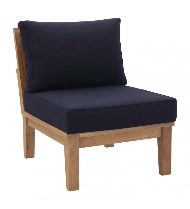 Marina Armless Outdoor Patio Teak Sofa in Natural Navy - Lexmod