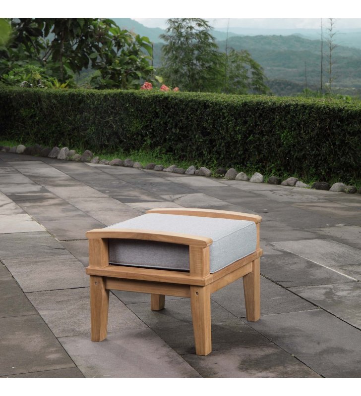 Marina Outdoor Patio Teak Ottoman in Natural Gray - Lexmod