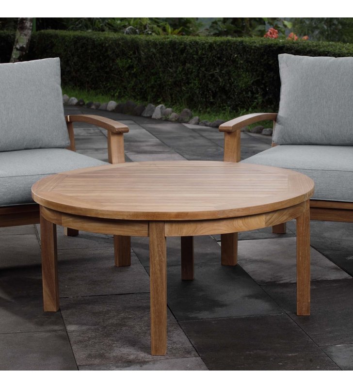 Marina Outdoor Patio Teak Round Coffee Table in Natural - Lexmod