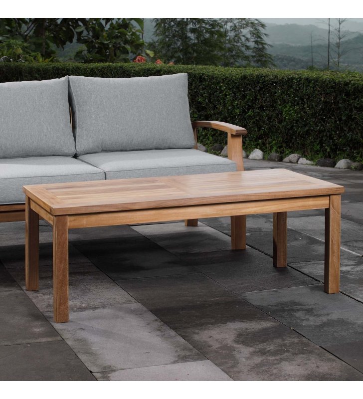 Marina Outdoor Patio Teak Rectangle Coffee Table in Natural - Lexmod