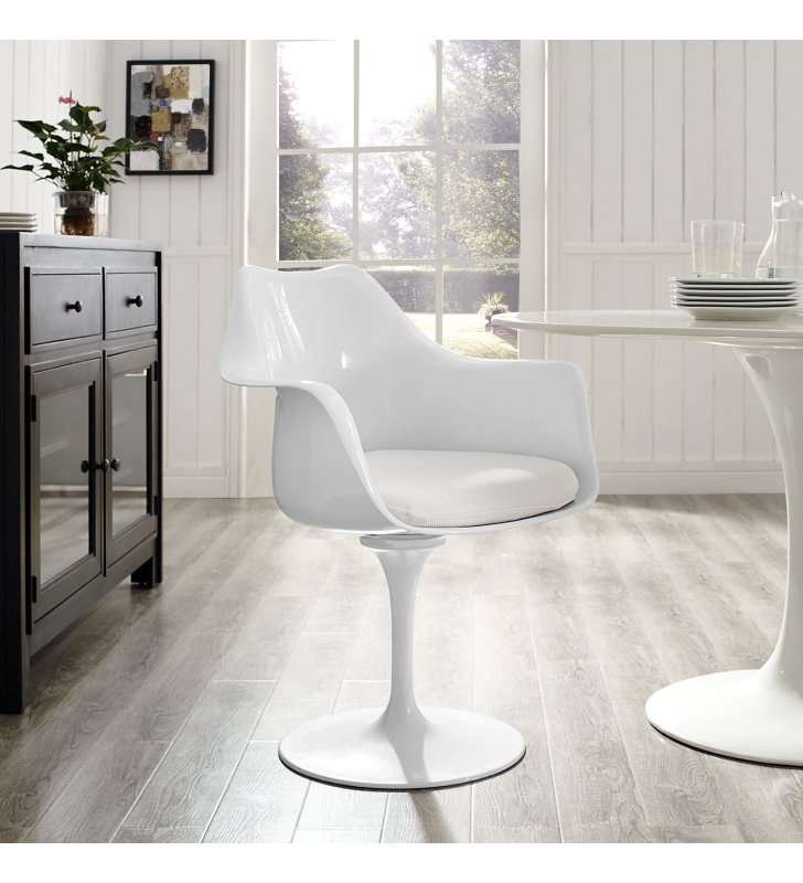 Lippa Dining Fabric Armchair in White - Lexmod