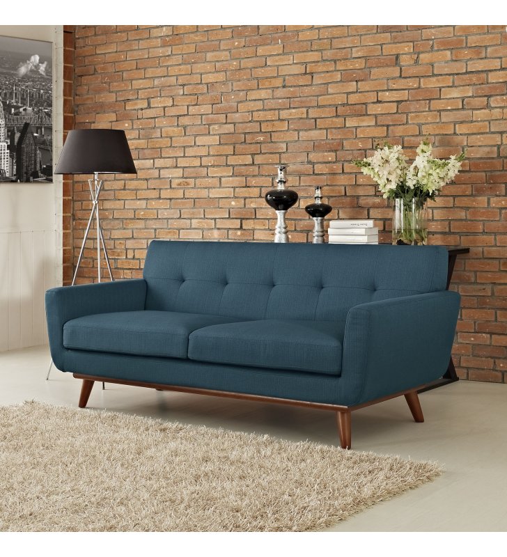 Engage Upholstered Fabric Loveseat in Azure - Lexmod