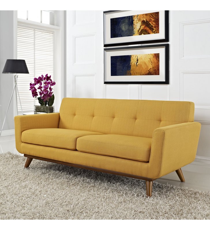 Engage Upholstered Fabric Loveseat in Citrus - Lexmod