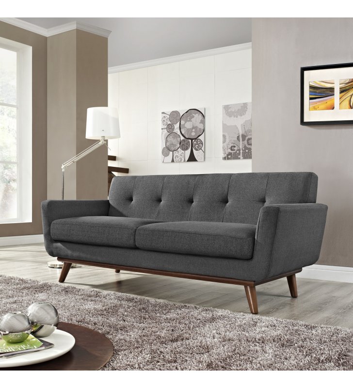 Engage Upholstered Fabric Loveseat in Gray - Lexmod