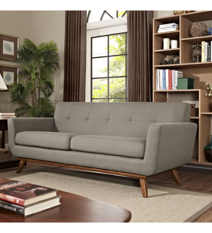 Engage Upholstered Fabric Loveseat in Granite - Lexmod